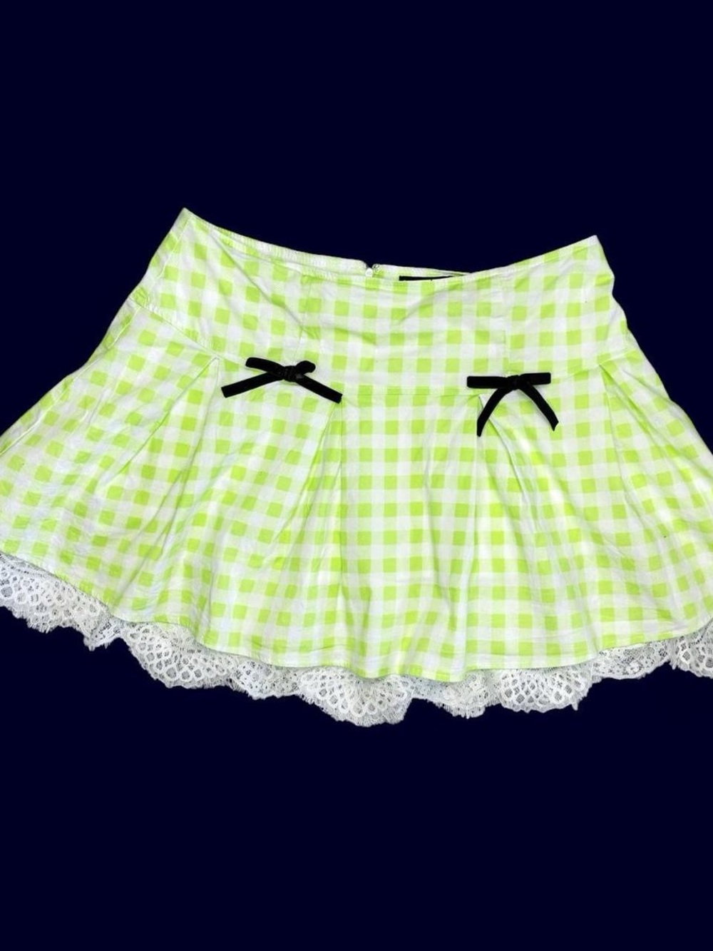Hot Topic Green & White Gingham Lace Trim Bow Mini Skirt